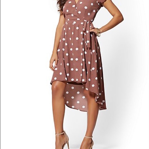 Dresses & Skirts - Brown Polka-Dot Dress Wrap Dress